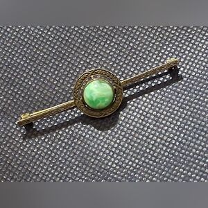 Vintage Antique Sterling Silver Bar Pin Green Brooch